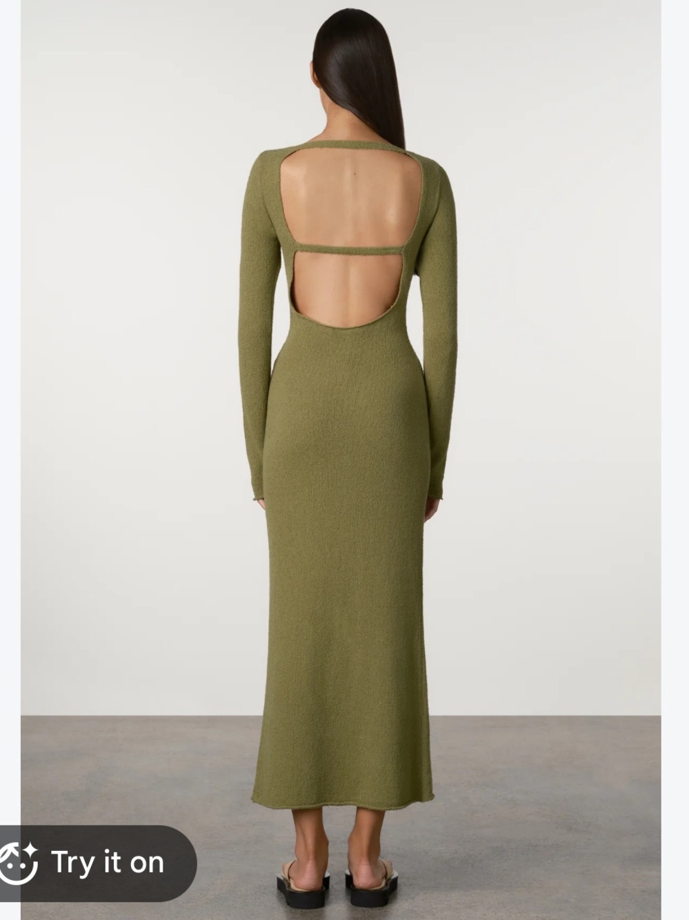 New Zulu and Zephyr Olive textured knit dress green long sleeve open back rolled